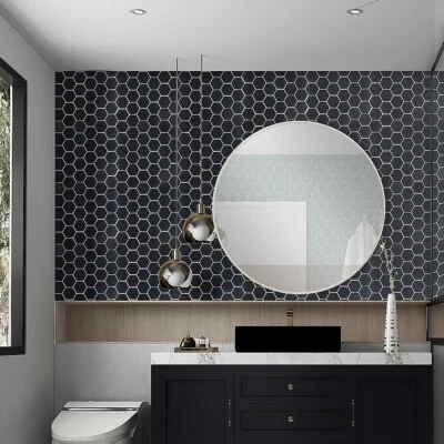 Tiles 3D Peel and Stick Wall Tile Hexagon Mosaic Black 10 Sheets