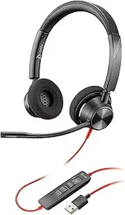 Plantronics - Blackwire 3320 USB-A - Wired, Dual-Ear (Stereo) Headset with Boom Mic - USB-A to Connect to Your PC, Mac or Cell Phone - Certified with Teams, Zoom & More, Black, 15