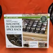 NEW 20 bottle chrome and bamboo magnetic in drawer spice rack