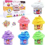 ToysButty Fluffy Slime Making Kit Super Soft Non Sticky 6 Color Pack in Gift Box, Stretchy Scented Butter Slime Ice Cream Toy with Cake Charms, Art Crafts for Girls Boys, Gift Party Favors for Kids