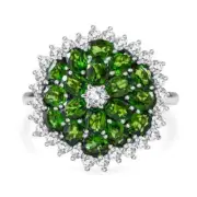 STUNNING!! 4.85ctw Chrome Diopside & Zircon Spray Ring Platinum Plated Size 6