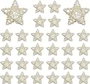 30 Pieces 2.4 Inch Natural Rattan Stars Mini Star Shaped Wicker Rattan Ball White Hanging Balls Ornaments for Vase Filler, DIY Craft, Wedding, Christmas Tree, Party Decorations