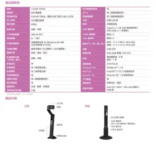 AVer M11-8MV 機械式手臂 USB 實物攝影機／投影機