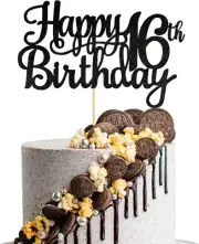 1 PACK Happy 16Th Birthday Cake Topper Glitter Cheers to 16 Years Birthday Cake