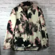 Bp. Women's Jacket Ivory Pink Brown Size S Fuzzy Shirt Jacket Snap Button Light