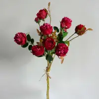 在飛比找momo購物網優惠-【花意空間】古典紅庭園玫瑰仿真花 2株一組(永生花 人造花 