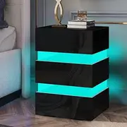 ALFORDSON LED Bedside Table High Gloss Nightstand Cabinet Chest with 3-Drawer, for Hallway, Bedroom and Living Room Storage Side Table Black