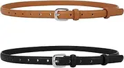 [JASGOOD] 2 Pack Women Thin Skinny Faux Leather Belt Waist Belt with Metal Pin Buckle for Dress Jeans