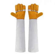 Animal Handling Gloves 23.6 Inches Leather Bite-Proof Pet Gloves for Cat Dog Bird Snakes grey