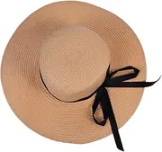 [Healeved] 1Pc Foldable Women Sun Hat with Bowknot Wide Brim Straw Beach Hat for Summer Outdoor Activities for Travel Vacation Honeymoon and Sun Protection Khaki