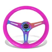 NRG 35cm Neon Purple Wood Grain Neo Chrome Spoke Steering Wheel w/Horn Button