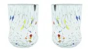 Pair of Murano Glasses Drinking Art Tumblers White Multi Millefiori Venice