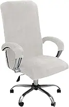 NILUOH Velvet Office Chair Cover with Arm Covers Stretch Computer Desk Chair Covers Universal Boss Swivel Chair Covers Gaming Chair Covers (M,White)