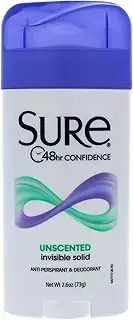 Sure Invisible Solid Anti-Perspirant & Deodorant, Unscented by Sure for Unisex - 2.6 oz Deodorant Stick