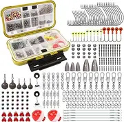 TRUSCEND Widely Used Fishing Tackle & Accessories Kit, Fishing Tackle Box with Tackle Included, Fishing Sinker Weight Hook Swivels Snap Leader Lures, Giftable Beginner Fishing Lures/Gear Set