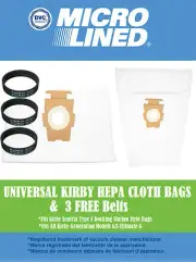 (12) Kirby Allergen Cloth Allergen Reduction Universal Fit Bags, + 3 Free Belts!