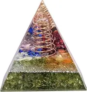 mookaitedecor Peridot Crystal Orgone Pyramid with Copper Wire Crystal Quartz Points Orgonite Energy Generator for Protection Meditation Yoga Chakra Balancing