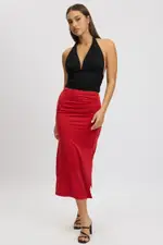 Red Midaxi Skirt High Rise Ruched Lined Supersoft - Size 16XL, Women's Midi Skirt