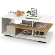Costway Modern Coffee Table 3-Tier Versatile Table Home Office w/Shelf Living Room White