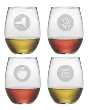 Susquehanna Glass "New York City Icons" Set of 4 Stemless Wine Glasses