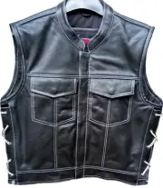 Motorcycle Vest Leather Sons of Anarchy Rider Zipper American Biker Leather Vest