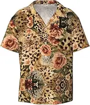 [EdWal] Striped Leopard Print Men's Print T Shirts Short Sleeve Polo Shirts Casual Summer Beach Shirt for Men