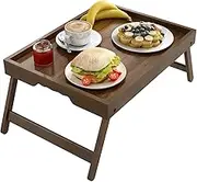 Artmalle Bed Tray Table Folding Legs with Handles Groove Breakfast Food Tray for Sofa, Bed, Eating, Drawing, Platters Serving Lap Desk Snack Trays (Brown Large)