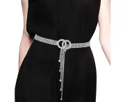 Women’s Crystal Rhinestone Waistband Belt Sparkle Chain with Double O-Ring Belt
