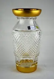 Bohemia Crystal Gold Gilt Vase - 8-3/8" Tall - Stunning & Perfect