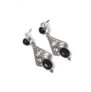 925 Solid Sterling Silver Blue Sunstone Stud Earring-1.5 Inch A956