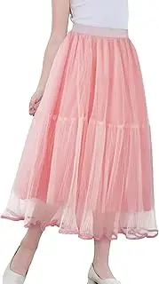 [Happy Cherry] Girl’s Tulle Skirt Elastic High Waist A-Line Mesh Layered Long Midi Fairy Skirt