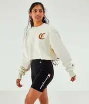 Champion Reverse Weave Crop Sweatshirt Women Old English Crew Chalk White XS