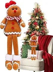 Fizepgo Cloth Gingerbread Dolls, Gingerbread Boy Girl Decor, Soft Gingerbread Man Boy Girl Figures with Chef Hat Bowknot Ornament Home Decorations Doll for Door Window