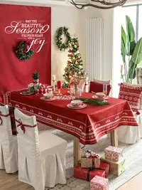在飛比找樂天市場購物網優惠-北歐聖誕紅色餐桌布 (120*170cm) 長方形茶几布 桌