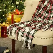 Glitzhome Plaid Throw Blanket with Tassels for Bed Couch Sofa Reversible Tartan Throw, 60 x 50 Inches