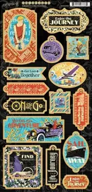Graphic 45 - Life's a Journey - Chipboard Embellishment Tags Motif Icons