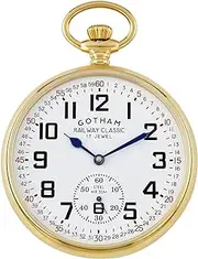 [Gotham] Men's Gold-Tone Stainless Steel Mechanical Hand Wind Railroad Pocket Watch # GWC14103G