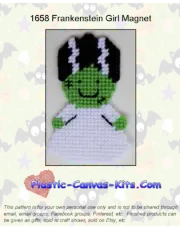Halloween Frankenstein Girl Magnet-Plastic Canvas Pattern or Kit