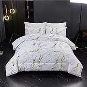 Australian Standard Light Weight Comforters Set-3 Piece All Seasons Bedding Set with Polyester Filling-Soft Quilt Donna Duvet Set-Includes Comforter & 2 Pillowcases (White Gold, Queen)