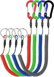 Stretchy Coiled Lanyards for Keys Kayak Fishing Equipment Pliers Tools, Black Blue Green Red Yellow Silver, 4/6pcs