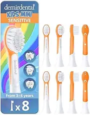 [demirdental] Kids Mini Toothbrush Heads Compatible with Philips Sonicare Compact Kids Toothbrush Heads - Replacement Heads Sensitive - Brush Heads from Ages 3 to 6 - Orange - Replaces HX6038-8 Pack