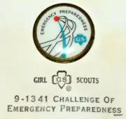 VINTAGE GIRL SCOUT PIN - CHALLENGE PIN ON CARD - EMERGENCY PREPAREDNESS