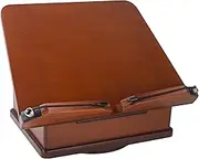 Large Wooden Book Stand with Carousel Base –Adjustable Book Holder with Storage Box and Magnetic Stand – 360° Rotate Wooden Book Organizer for Cookbook, Reading Book, Magazine, Laptop (Dark Cherry)