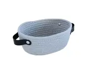 Storage Basket with Handle Hand Woven Nordic Style Cotton Rope Desktop Organizer Storage Holder for Bedroom - Grey