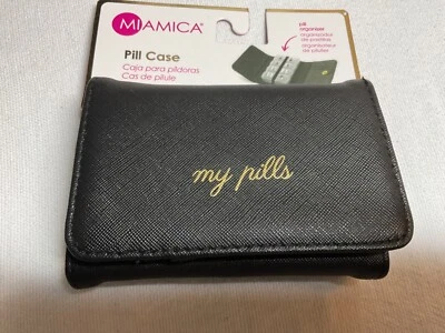 MIAMICA PILL CASE WITH 8 SECTION ORGANIZER CREDIT CARD SLOTS BLACK MY PILLS NWT