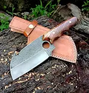 Unique Blades 10' Forging Serbian Chef Knife Kitchen Chef Knives Full Tang High Carbon Clad Steel Almasi Butcher Cleaver with Leather Sheath (C12MTS)
