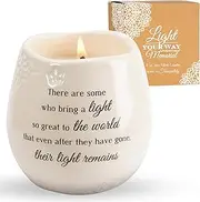 Pavilion Gift Company - 'in Memory, Light Remains' 19176 - White Ceramic Candle with Soy Wax in a Delicate Floral Scent, Thoughtful Sympathy, Remembrance, and Condolence Gift - 8 Ounces