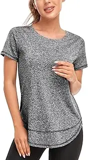 [Abrooical] Women's Short Sleeve Workout Shirts Crewneck Sports Yoga Running Dry Fit Tops Side Split Tee