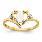 14K Yellow Gold Opal and Real Diamond Heart Ring