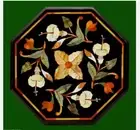 12" Black Marble Coffee Table Top Semi Precious Stone Inlay Side Table for Bar
